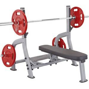 SteelFlex Olympic Free Weight Flat Bench with Spotter Stand NOFB